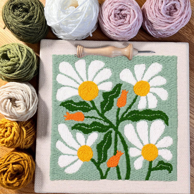 Green Floral Square Punch Needle Kit - Easy Handmake Craft | Great Room Ornament - image 1