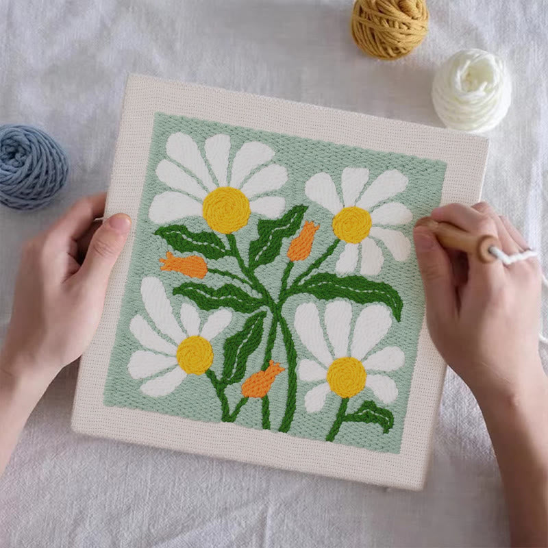 Green Floral Square Punch Needle Kit - Easy Handmake Craft | Great Room Ornament - image 2