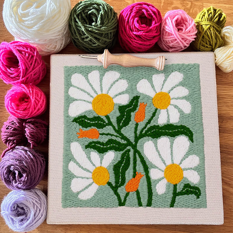 Green Floral Square Punch Needle Kit - Easy Handmake Craft | Great Room Ornament - image 5