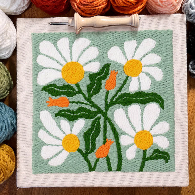 Green Floral Square Punch Needle Kit - Easy Handmake Craft | Great Room Ornament - image 3