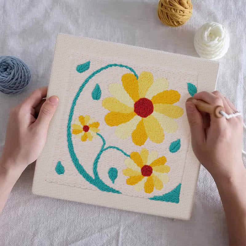 Yellow Flowers Square Punch Needle Kit - Beautiful  Wall Hanging | Diy Craft Project - image 2