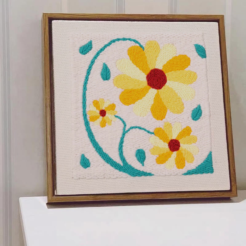 Yellow Flowers Square Punch Needle Kit - Beautiful  Wall Hanging | Diy Craft Project - image 9
