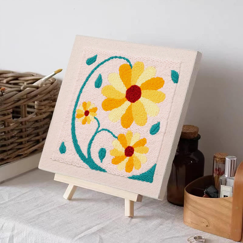 Yellow Flowers Square Punch Needle Kit - Beautiful  Wall Hanging | Diy Craft Project - image 6