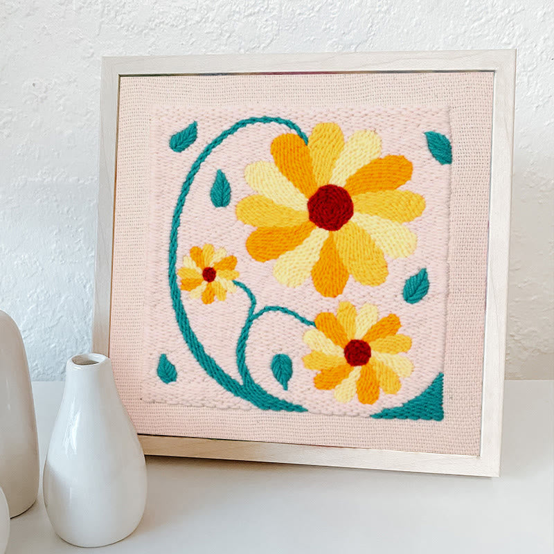 Yellow Flowers Square Punch Needle Kit - Beautiful  Wall Hanging | Diy Craft Project - image 4