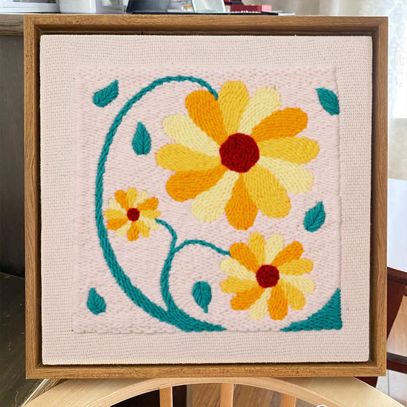 Yellow Flowers Square Punch Needle Kit - Beautiful  Wall Hanging | Diy Craft Project - image 8
