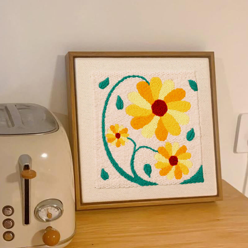Yellow Flowers Square Punch Needle Kit - Beautiful  Wall Hanging | Diy Craft Project - image 7