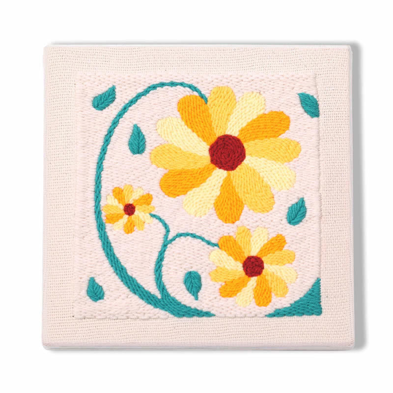 Yellow Flowers Square Punch Needle Kit - Beautiful  Wall Hanging | Diy Craft Project - A - image 0
