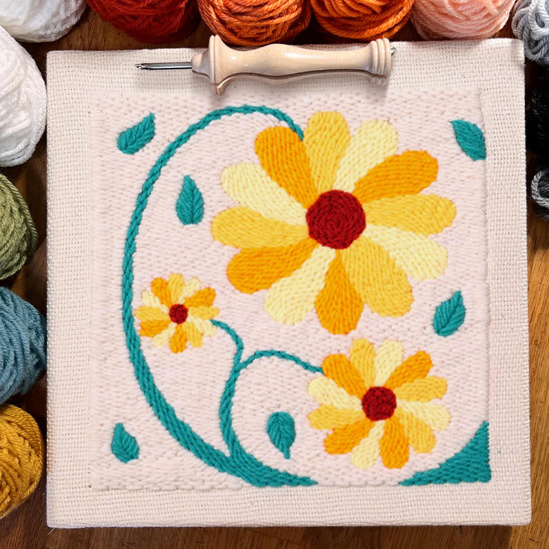 Yellow Flowers Square Punch Needle Kit - Beautiful  Wall Hanging | Diy Craft Project - image 3