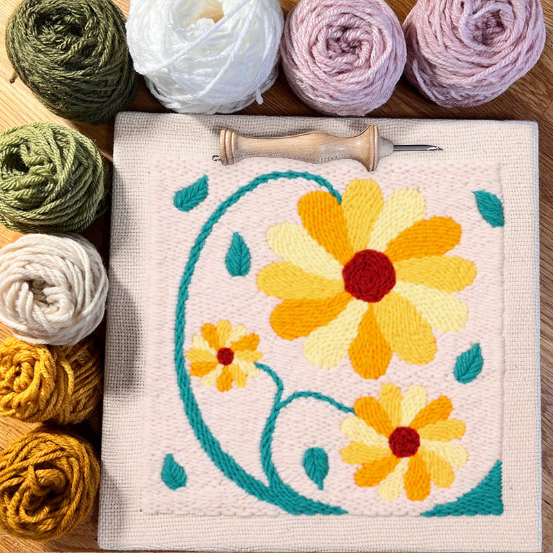 Yellow Flowers Square Punch Needle Kit - Beautiful  Wall Hanging | Diy Craft Project - image 5
