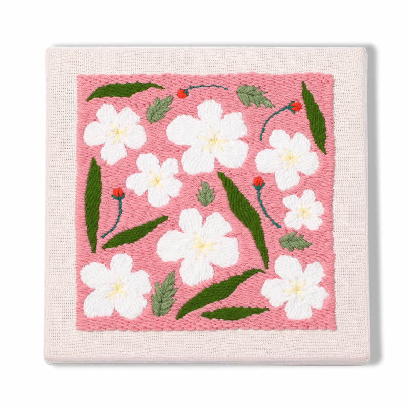 Pink Floral Square Punch Needle Kit - Diy Desktop Decoration | Good Gift For Housewarming - Pink Floral Square Punch Needle Kit - image 0