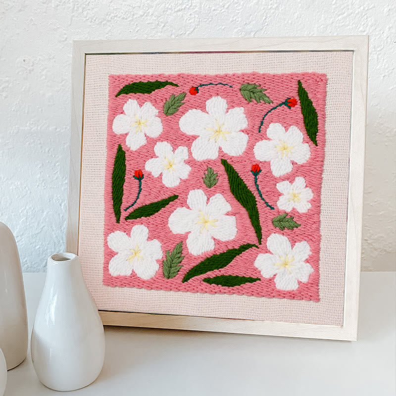 Pink Floral Square Punch Needle Kit - Diy Desktop Decoration | Good Gift For Housewarming - image 9