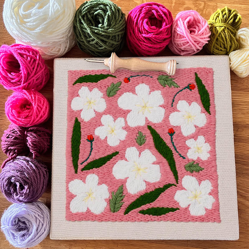 Pink Floral Square Punch Needle Kit - Diy Desktop Decoration | Good Gift For Housewarming - image 8