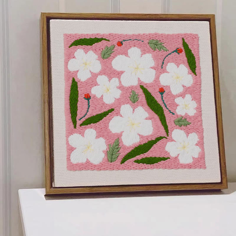 Pink Floral Square Punch Needle Kit - Diy Desktop Decoration | Good Gift For Housewarming - image 3