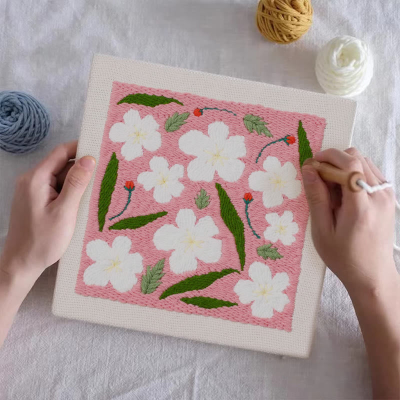 Pink Floral Square Punch Needle Kit - Diy Desktop Decoration | Good Gift For Housewarming - image 5