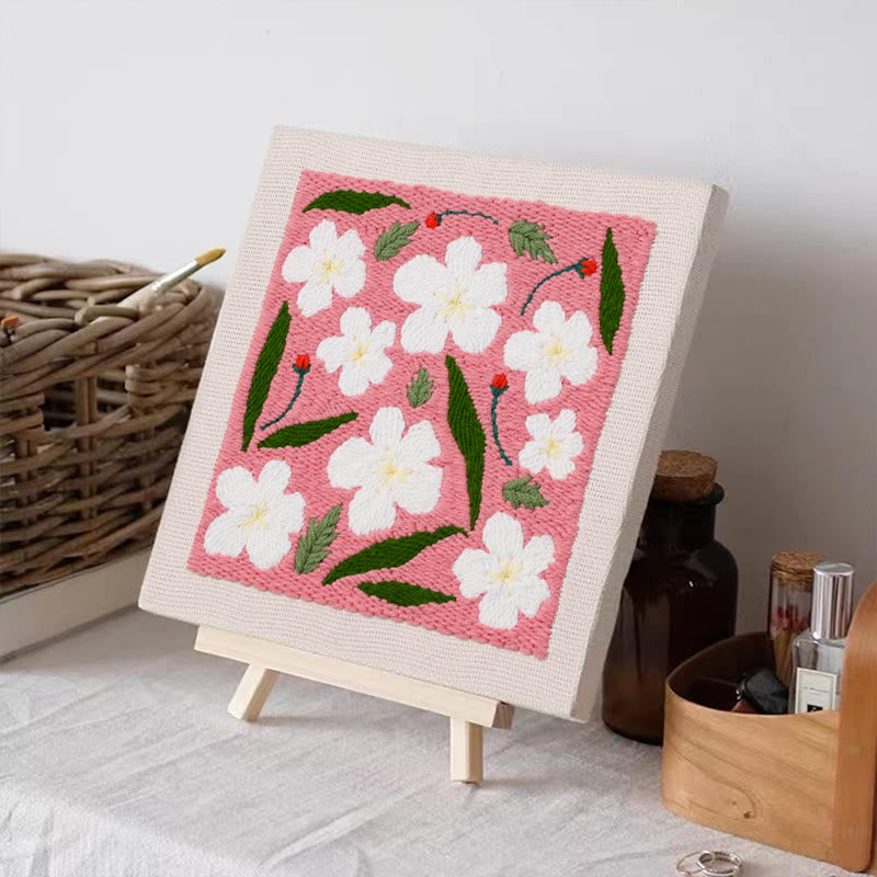 Pink Floral Square Punch Needle Kit - Diy Desktop Decoration | Good Gift For Housewarming - image 7