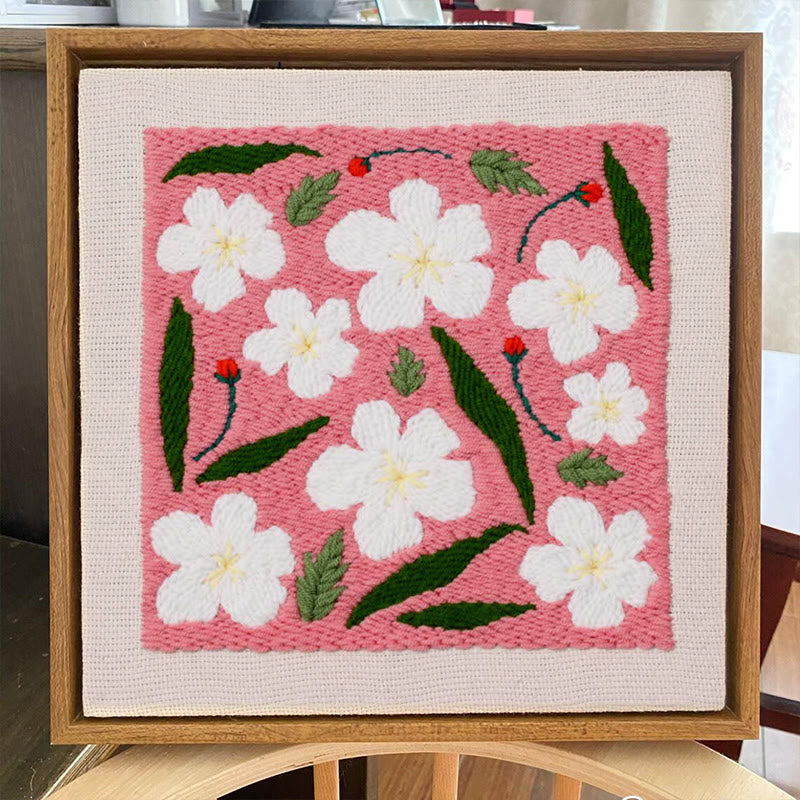 Pink Floral Square Punch Needle Kit - Diy Desktop Decoration | Good Gift For Housewarming - image 1