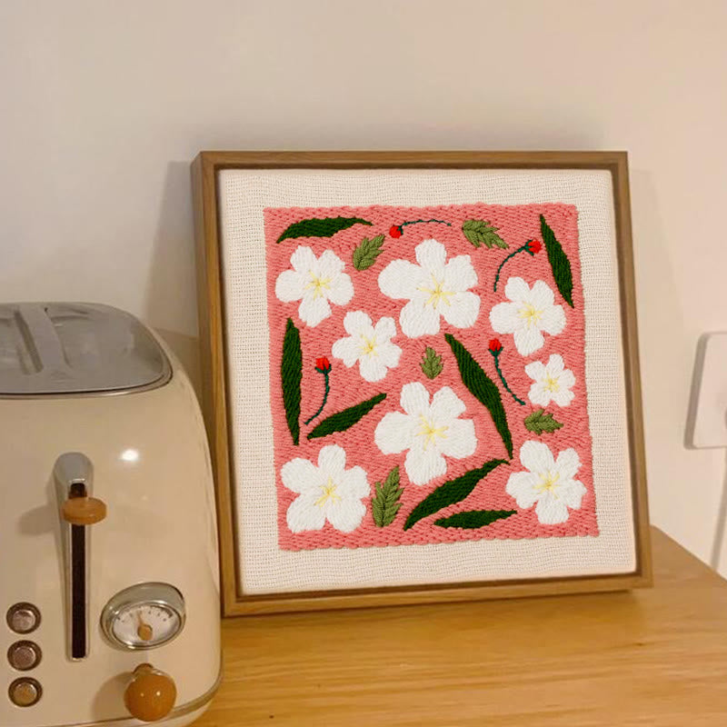 Pink Floral Square Punch Needle Kit - Diy Desktop Decoration | Good Gift For Housewarming - image 2