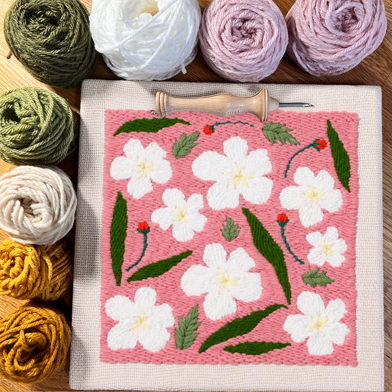 Pink Floral Square Punch Needle Kit - Diy Desktop Decoration | Good Gift For Housewarming - image 6