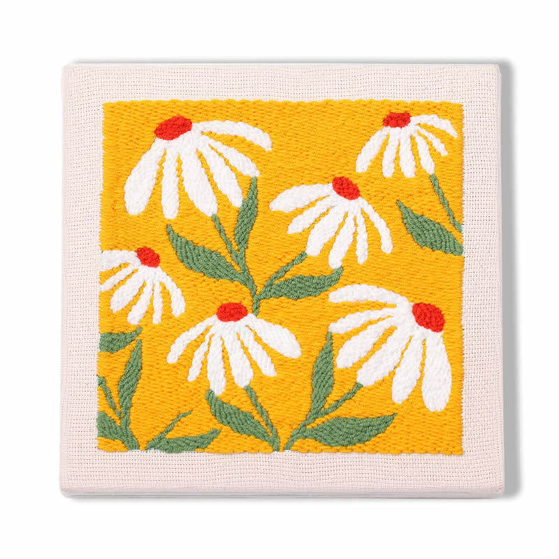 Orange Floral Square Punch Needle Kit - Beginner Needle Set | Nice Gifts For Flower Lovers - Orange Floral Square Punch Needle Kit - image 0