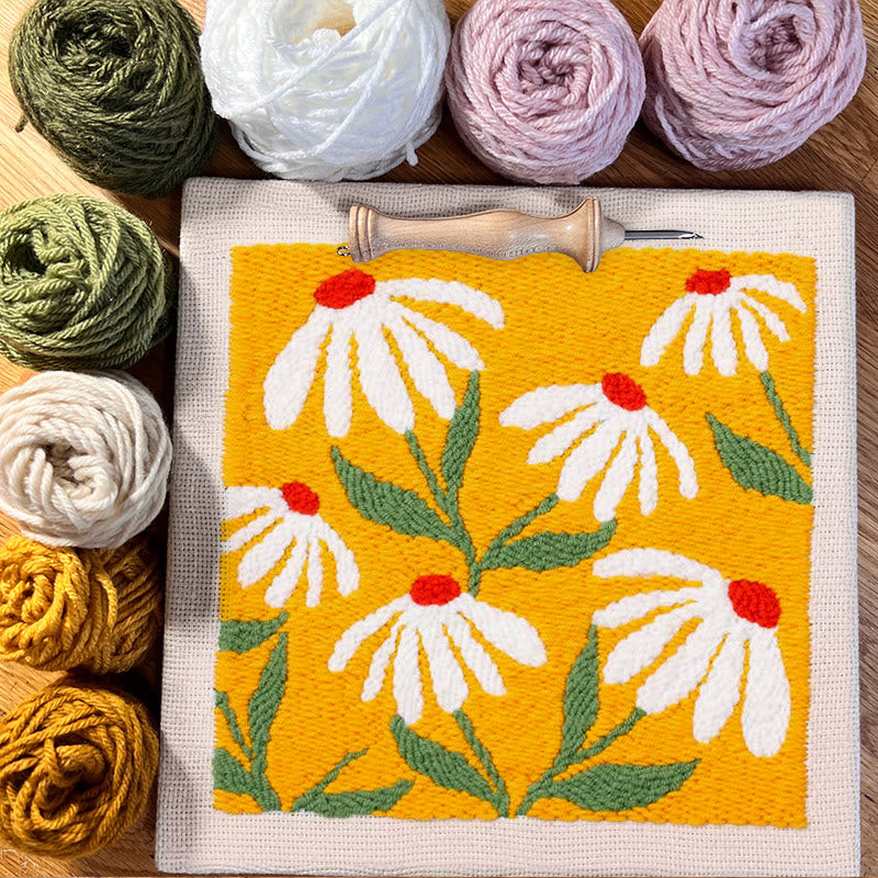 Orange Floral Square Punch Needle Kit - Beginner Needle Set | Nice Gifts For Flower Lovers - image 3