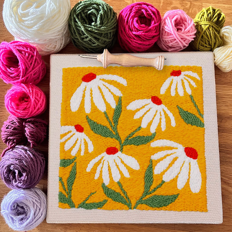 Orange Floral Square Punch Needle Kit - Beginner Needle Set | Nice Gifts For Flower Lovers - image 1