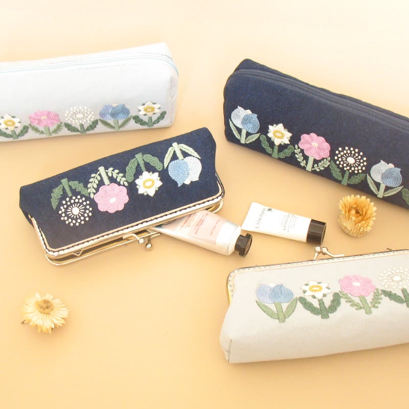 Embroidery Floral Bag Kits | Multi-style Kiss Lock Makeup Bag | Handmade Zipper Pencil Case  - image 1