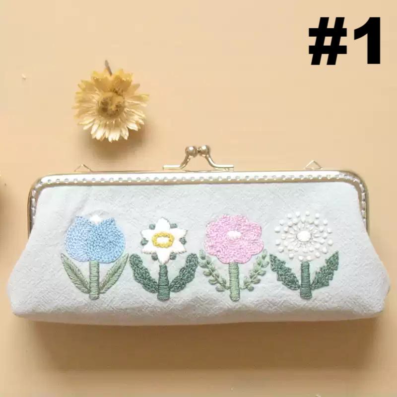 Embroidery Floral Bag Kits | Multi-style Kiss Lock Makeup Bag | Handmade Zipper Pencil Case  - #1 - image 2