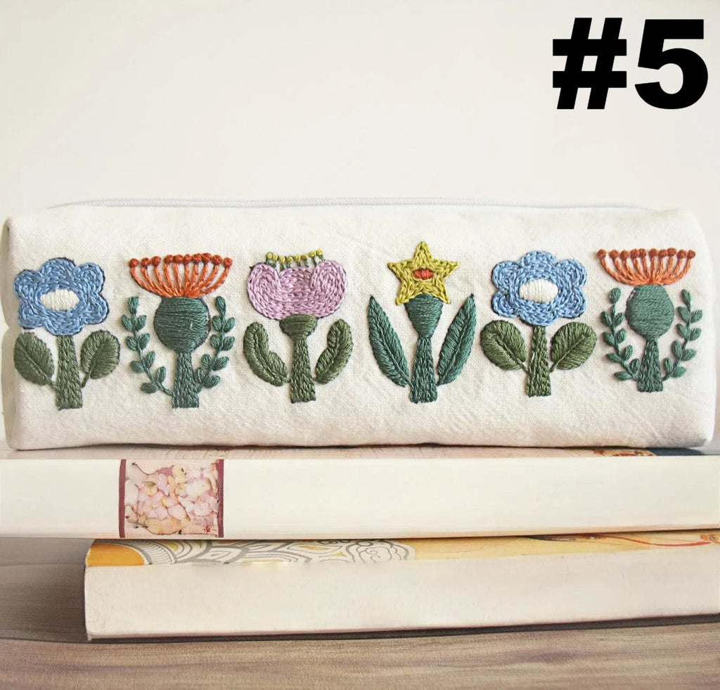 Embroidery Floral Bag Kits | Multi-style Kiss Lock Makeup Bag | Handmade Zipper Pencil Case  - #5 - image 7