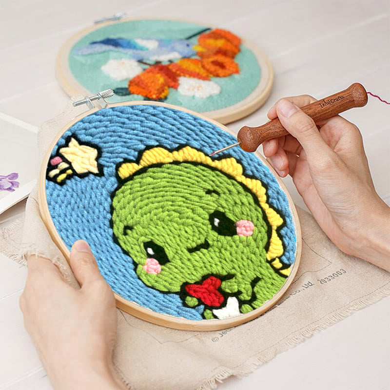 Little Green Dinosaur Punch Needle Kit - Handmade Needle Collection | Lovely Gift For Kids - image 2