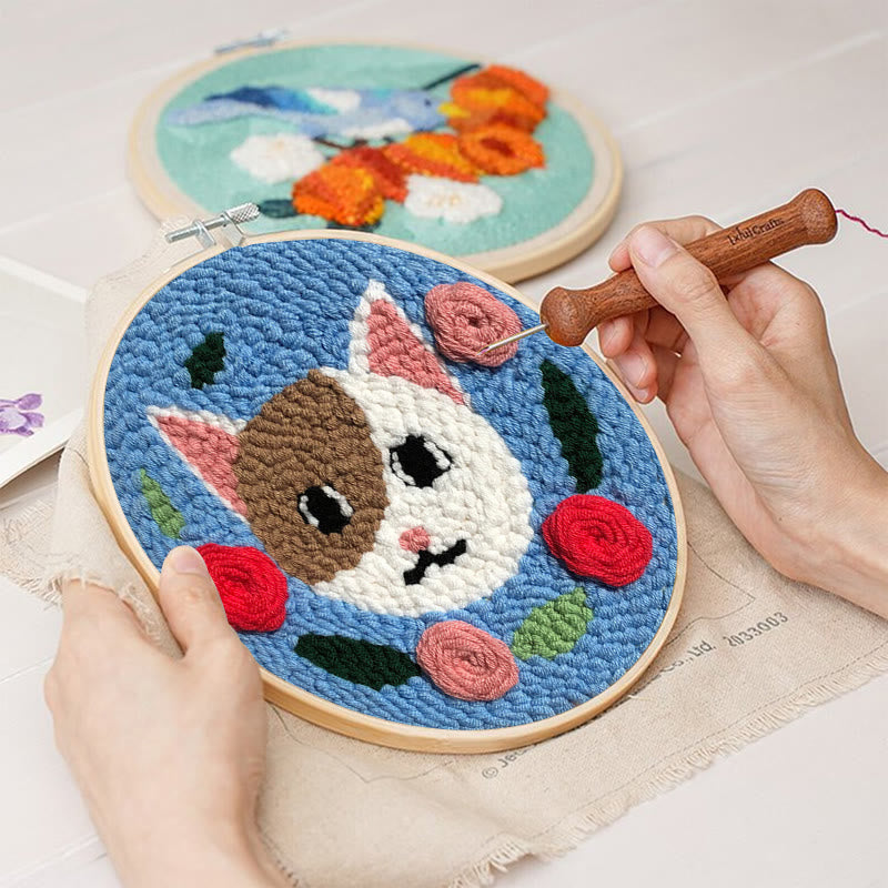  Cat With Rose Punch Needle Kit - Handmade Animal Collection| Nice Gifts For Love One - image 2