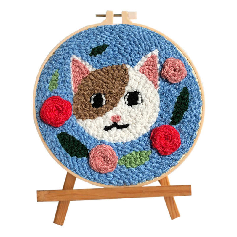  Cat With Rose Punch Needle Kit - Handmade Animal Collection| Nice Gifts For Love One - image 1