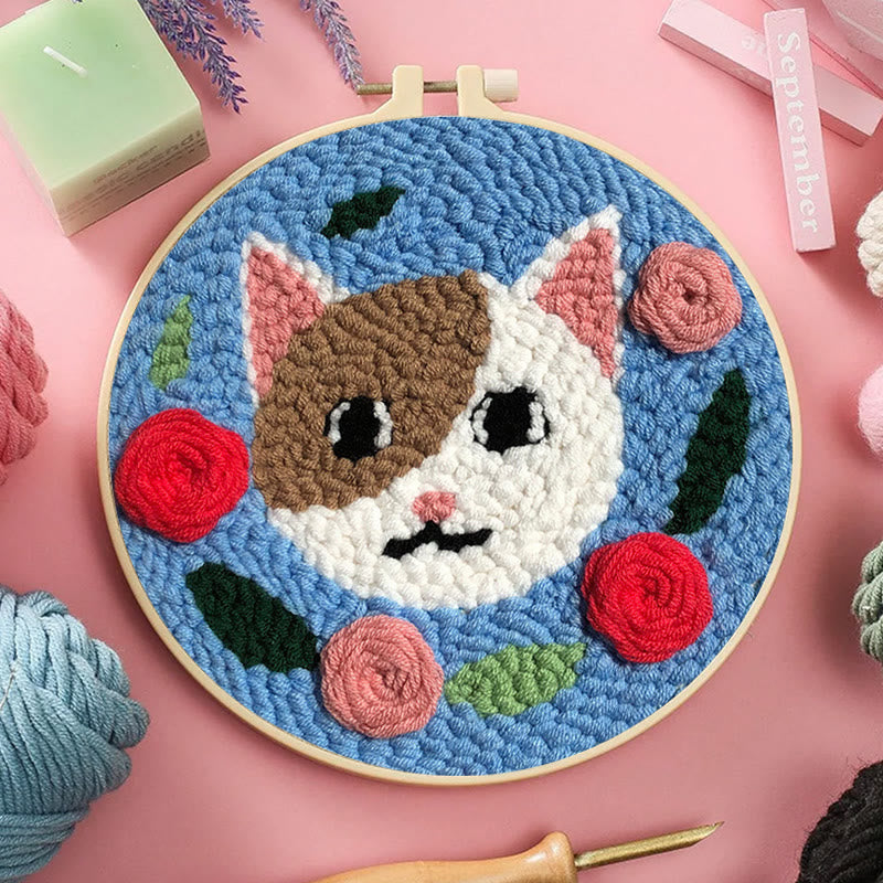  Cat With Rose Punch Needle Kit - Handmade Animal Collection| Nice Gifts For Love One - image 6