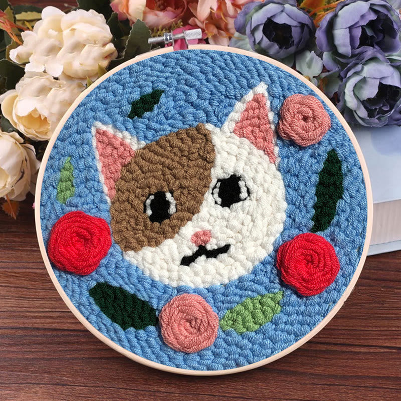  Cat With Rose Punch Needle Kit - Handmade Animal Collection| Nice Gifts For Love One - image 7