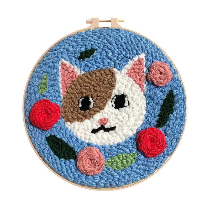  Cat With Rose Punch Needle Kit - Handmade Animal Collection| Nice Gifts For Love One - Cat With Rose Punch Needle Kit - image 0