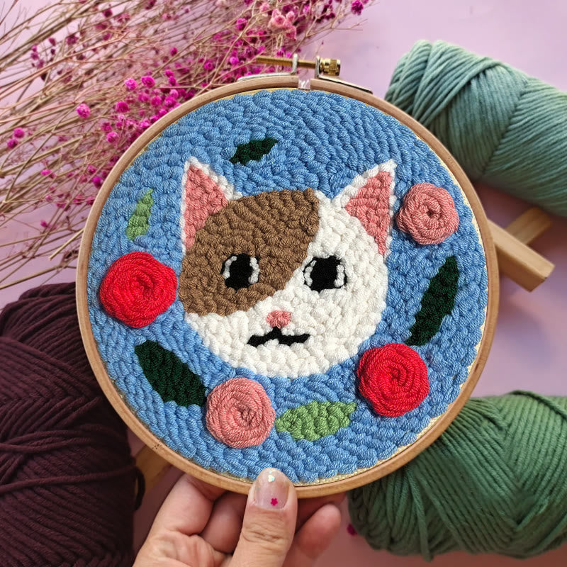  Cat With Rose Punch Needle Kit - Handmade Animal Collection| Nice Gifts For Love One - image 5