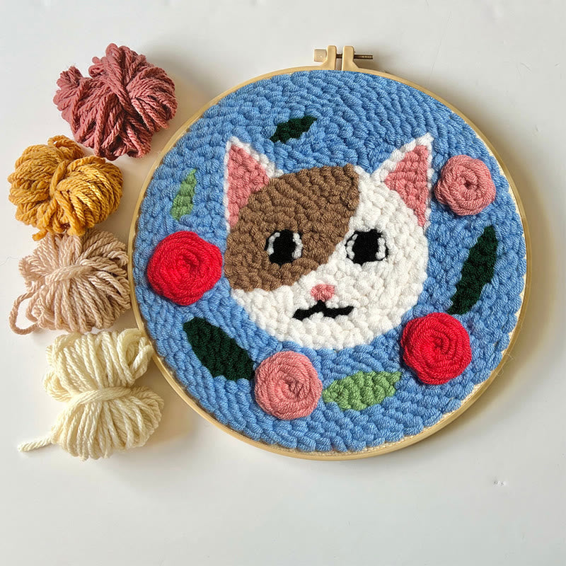  Cat With Rose Punch Needle Kit - Handmade Animal Collection| Nice Gifts For Love One - image 4