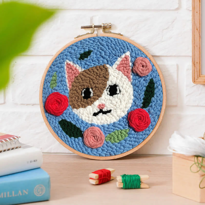  Cat With Rose Punch Needle Kit - Handmade Animal Collection| Nice Gifts For Love One - image 3