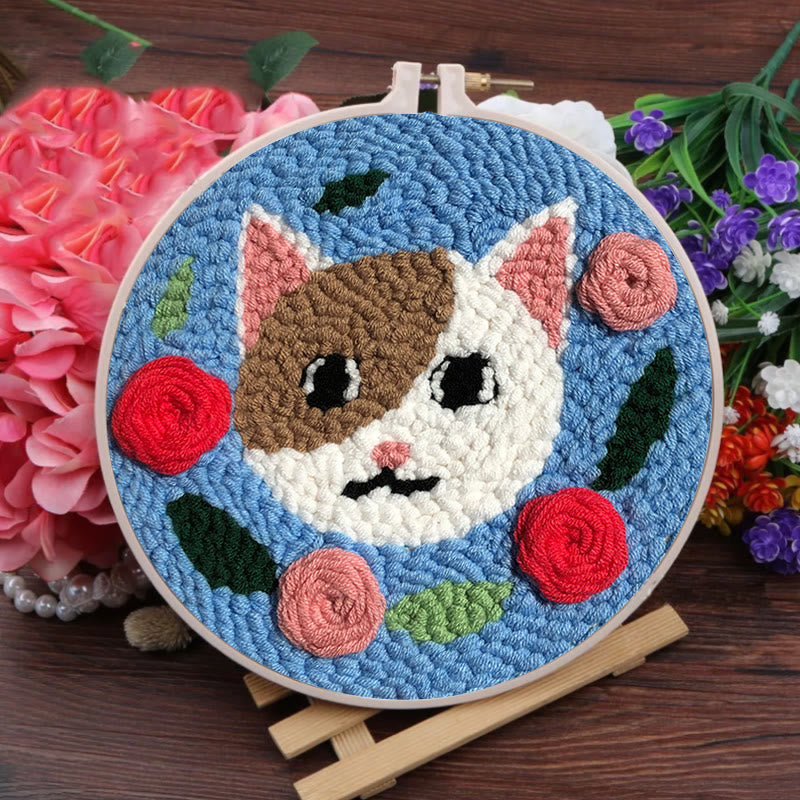  Cat With Rose Punch Needle Kit - Handmade Animal Collection| Nice Gifts For Love One - image 8