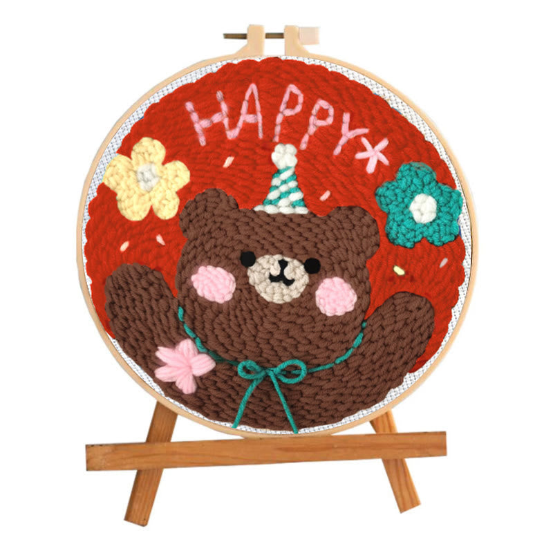 Happy Birthday Bear Punch Needle Kit - Unique Handmade Craft | Great Birthday Gifts For Friends - image 1