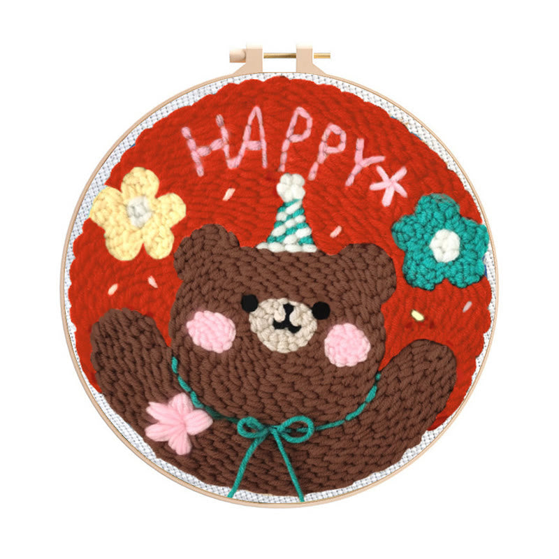 Happy Birthday Bear Punch Needle Kit - Unique Handmade Craft | Great Birthday Gifts For Friends - Happy Birthday Bear Punch Needle Kit - image 0
