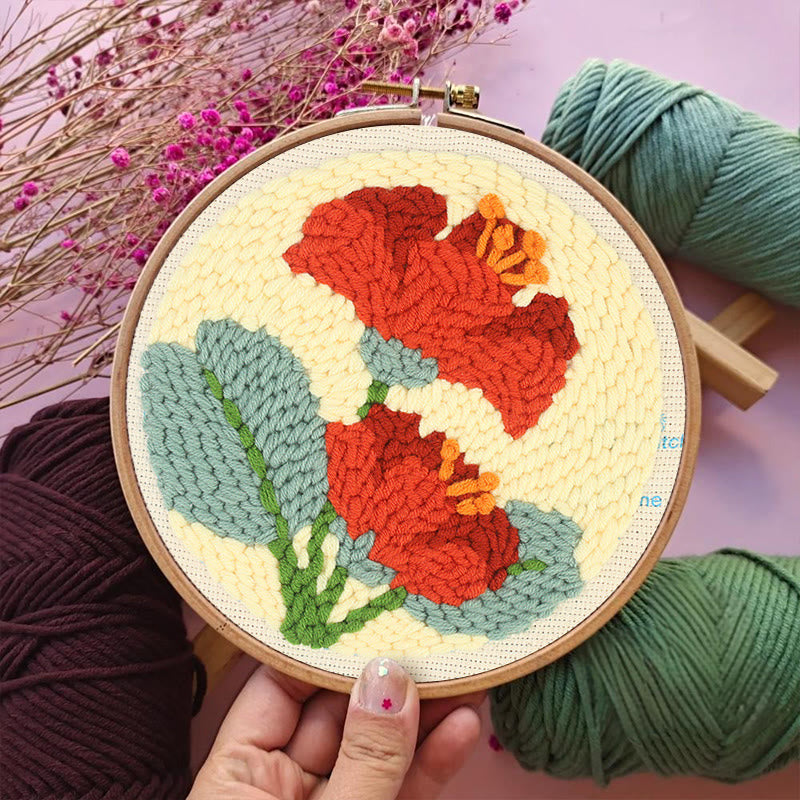 Red Flowers Punch Needle Kit - Floral Handmake Craft | Room Decoration Gift  - image 3