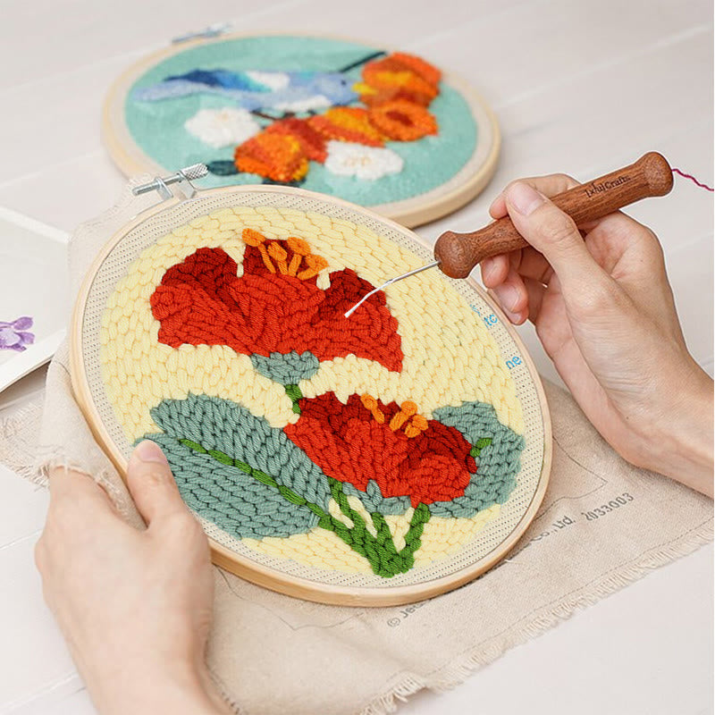 Red Flowers Punch Needle Kit - Floral Handmake Craft | Room Decoration Gift  - image 2