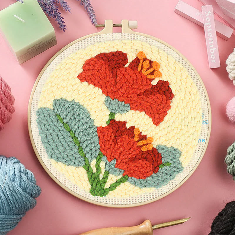 Red Flowers Punch Needle Kit - Floral Handmake Craft | Room Decoration Gift  - image 5