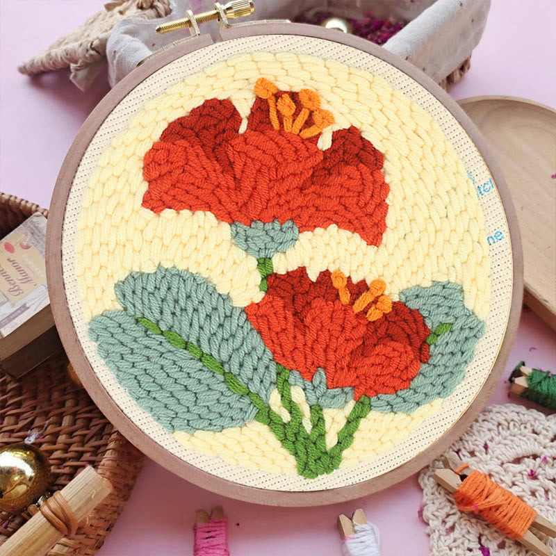 Red Flowers Punch Needle Kit - Floral Handmake Craft | Room Decoration Gift  - image 4