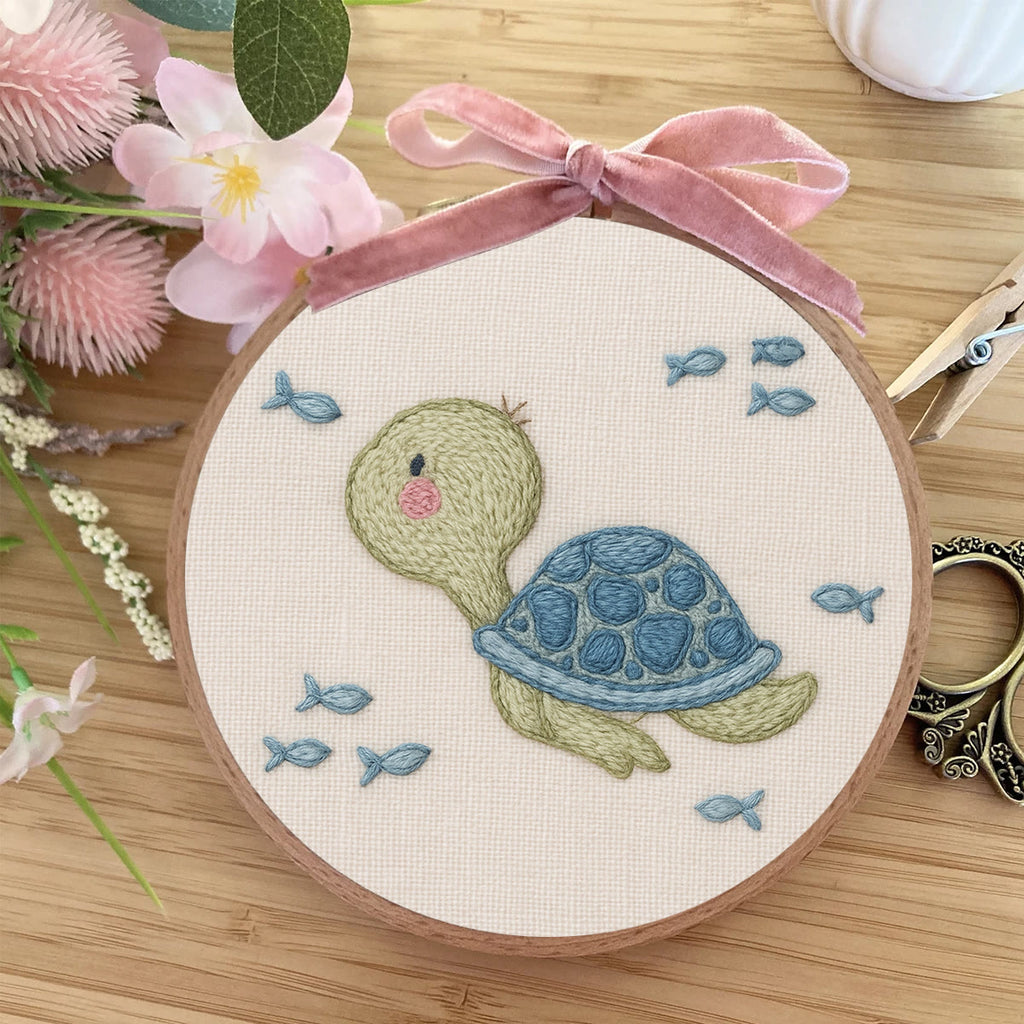 Rubbyoo Embroidery Kit - Cute Little Turtle | Handmade Decoration Gift - image 1