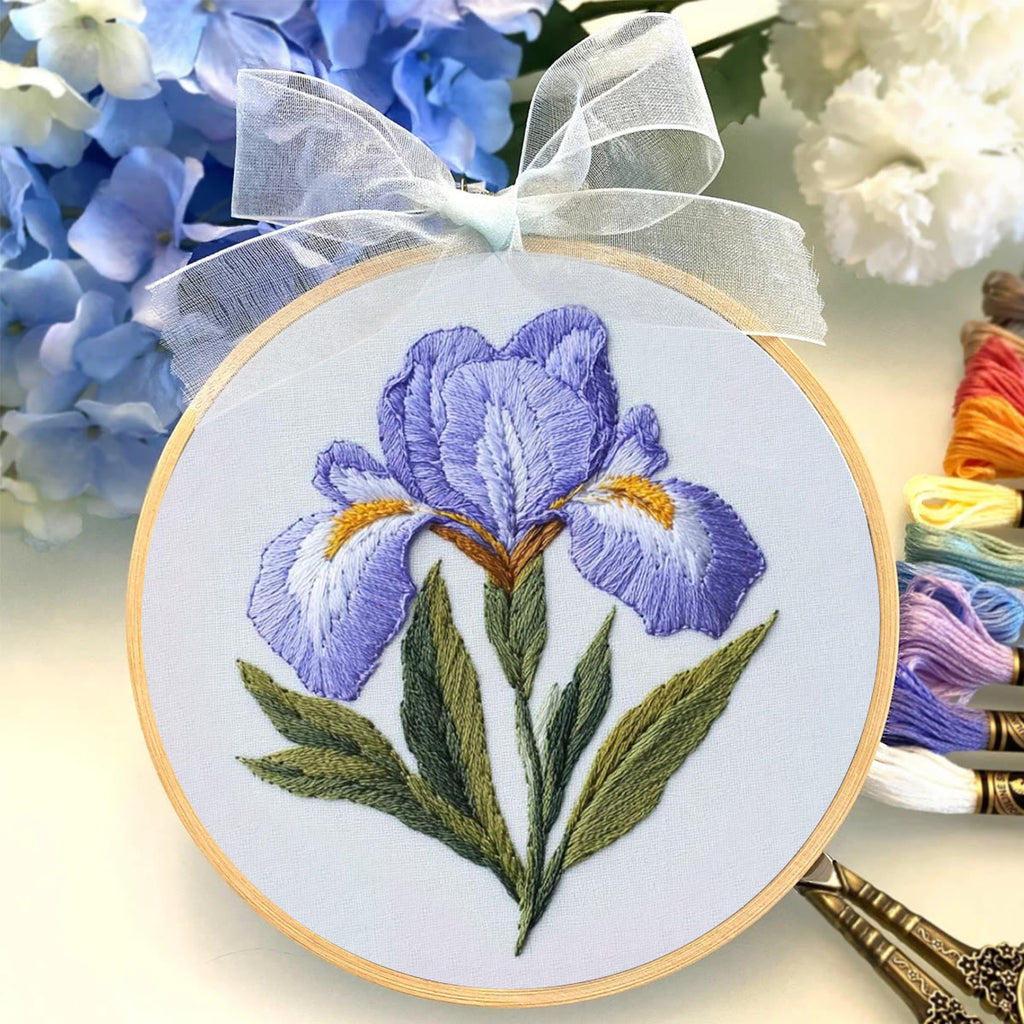Rubbyoo Embroidery Kit - Purple Iris Flower |  Handmade Floral Craft - image 1