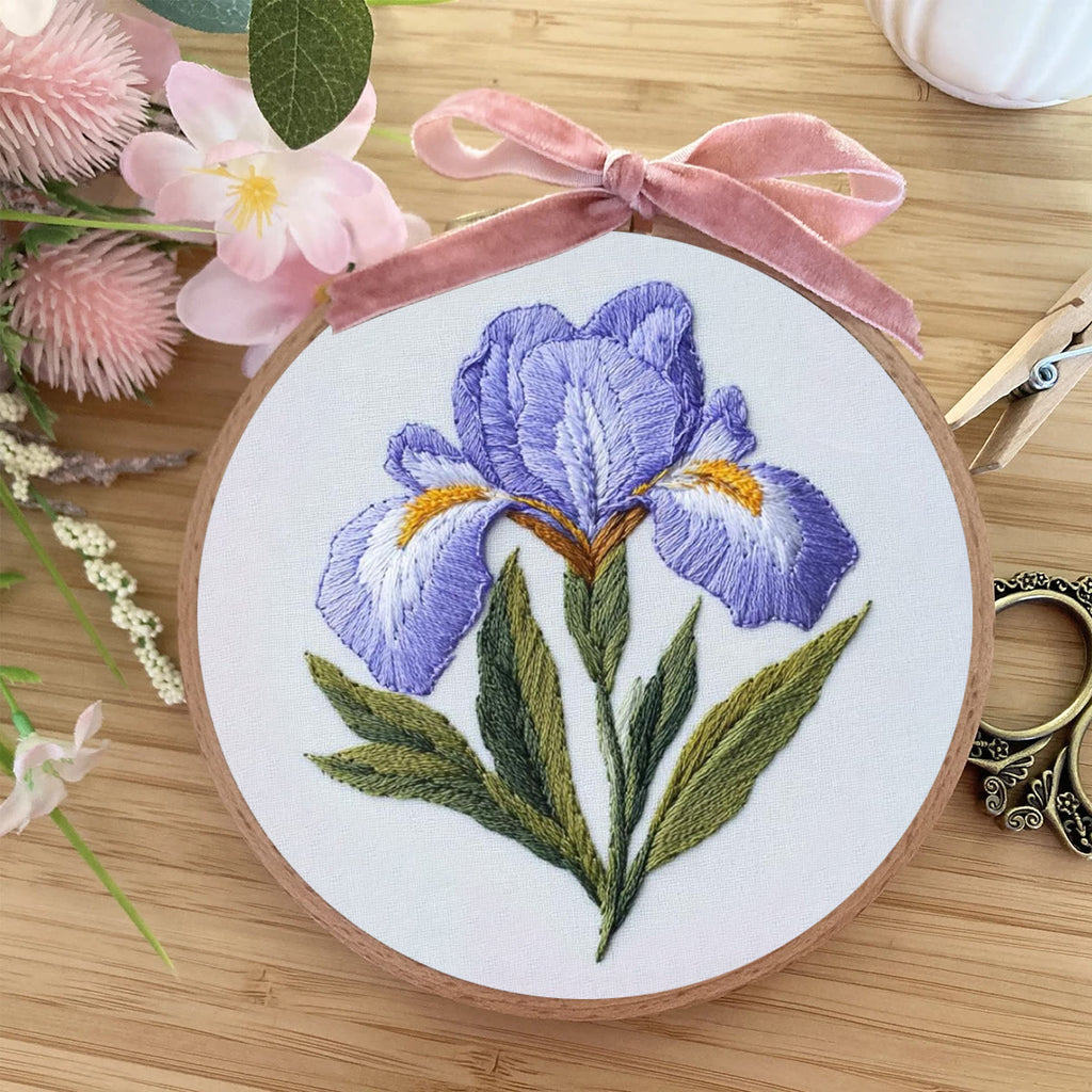 Rubbyoo Embroidery Kit - Purple Iris Flower |  Handmade Floral Craft - image 2
