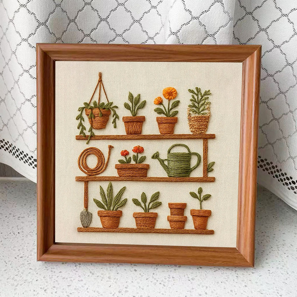 Rubbyoo Embroidery Kit - Plant Pots Shelf | Starters Handmade Craft - Embroidery Kit Plus An Extra Frame - image 6