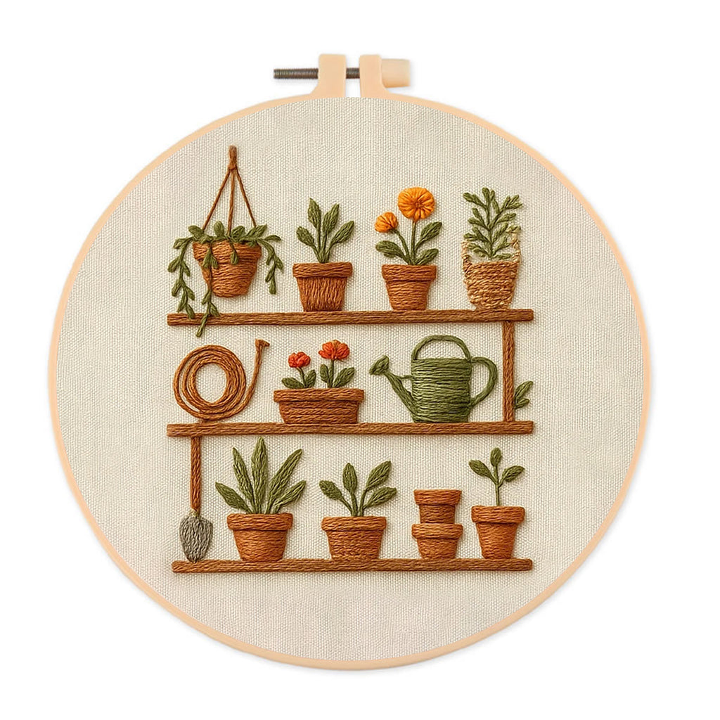 Rubbyoo Embroidery Kit - Plant Pots Shelf | Starters Handmade Craft - 20*20cm - image 0