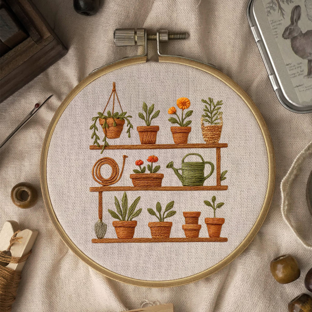 Rubbyoo Embroidery Kit - Plant Pots Shelf | Starters Handmade Craft - image 1